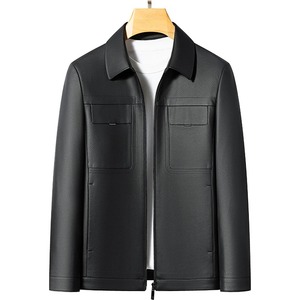 Leather <b>Jacket</b> <b>Men's</b> Lapel Zipper Natural <b>Sheepskin</b> <b>Jacket</b> for Middle-aged and Young Business Casual Top Black Brown - Product Image 5