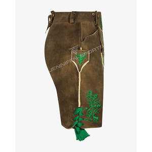 ขายส่งผู้ชาย Lederhosen สั้น Cowhide หนังนิ่มด้านหน้าเย็บปักถักร้อยปุ่มปิดด้านข้างและกระเป๋าด้านหลังพร้อมห่วงเข็มขัด - Product Image 4