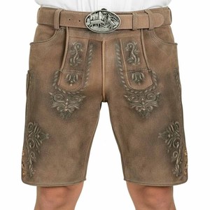 Tenue Traditionnelle Allemande Authentique en Cuir Bavarois pour Homme, Modèle 2026 le Plus Populaire, à Carreaux, Respirante, avec Broderie et Fermeture Mi-Boutonnée - Product Image 1