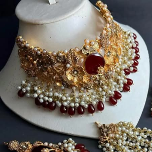 Traditionnel fait à la main Antique Designer indien bijoux de mariée Zircon plaqué or bijoux de mariage collier boucles d'oreilles pour dame fille - Product Image 5