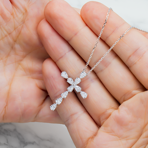 White Gold Pear Cut Lab grown Diamond Cross Pendant <b>Necklace</b> 1.75ct 18"inches Religious Unisex Style Pendant - Product Image 2