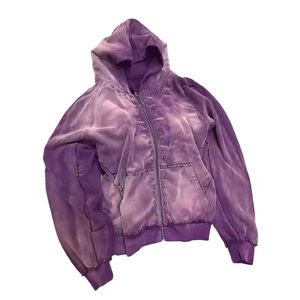 New <b>Trendy</b> Sun Faded Zipper French Terry Streetwear Acid Wash 500gsm <b>Hoodies</b> Men Zip up Heavyweight Rhinestone Custom <b>Hoodies</b> - Product Image 1