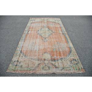 Tapis turc vintage de 5.1x9.6 pieds Orange Beige tissage plat en laine avec motif patchwork pour décorations de salon utilisation dans le couloir - Product Image 1