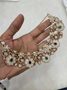 Belle Original Plaqué Or AD Pierres Classique Kundan Collier Ensemble Avec Boucles D'oreilles pour Femmes Mariages Fiançailles fête porter - Product Image 4