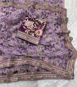 Tradicional exclusivo pesado suave Organza bordado Saree Zari secuencia trabajo Sari elegante nupcial boda desgaste indio Boutique - Product Image 5