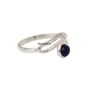 Bague en argent 925 avec pierre précieuse naturelle lapis-lazuli, alliance éternelle en or vermeil 18 carats, cadeau personnalisé pour mariage, argent sterling massif pour femmes - Product Image 3