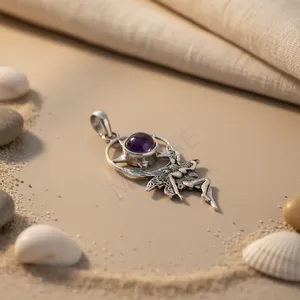 Colgante Triangular de Piedra Lunar Arcoíris con Amatista, Plata de Ley, Joyería para Mujer - Product Image 3