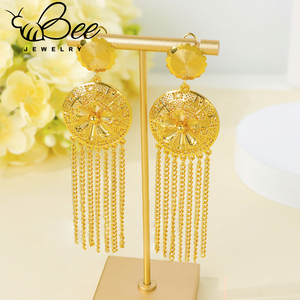 Parure de bijoux de mariage vietnamienne de luxe, couleur or 24 carats, collier et boucles d'oreilles tressés à pampilles, pour femmes - Product Image 3