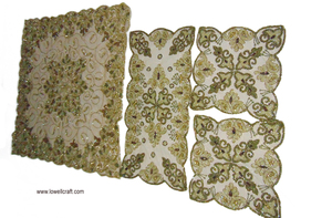 Nappe de broderie de perles faites à la main de vente chaude filet doré avec broderie de perles de tournesol Table de mariage et d'événement élégante - Product Image 4