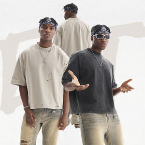 T-shirts pour hommes en coton 100% de haute qualité, personnalisés, de marque, taille plus, promotionnels, 320 g/m², MOQ 8 pièces, hip-hop, anti-rétrécissement, respirants - Product Image 4