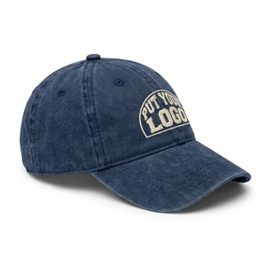 Premium Custom Embroidery Logo Washed Denim <b>Navy</b> Blue 6 Panel Curved Brim Dad <b>Hat</b> Baseball Cap Vintage Streetwear OEM - Product Image 4