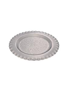Assiette ronde en métal avec bord ondulé festonné et centre martelé Finition argentée Vaisselle décorative - Product Image 3