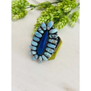 Navajo Handmade <b>Adjustable</b> Sterling Silver Cluster <b>Ring</b> with Multi-Stone Bezel Setting Statement Fine Jewelry for Everyday Wear - Product Image 3