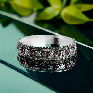 Fabulous Design 925 Sterling Oxidized <b>Silver</b> Indian Artisan Handcrafted Jewelry Natural Ruby Gemstone Round Shape Ethnic Bangle - Product Image 1