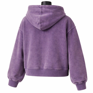 Sudadera con capucha y cremallera completa para mujer, estilo vintage, lavada, oversize, de forro polar, morada, streetwear, lisa - Product Image 2