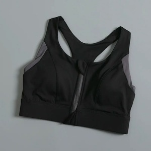 Sujetador deportivo y deportivo para mujer con diseño de color contrastante, absorbente de golpes y cremallera frontal fruncida - Product Image 4