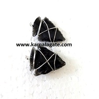 Pierre précieuse en obsidienne noire faite à la main, en forme de pointe de flèche, enroulée de fil, plaquée argent antique, thème mascotte, bijoux tendance Gujarat