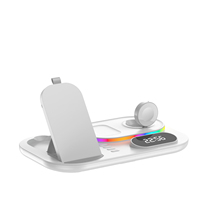 15W snel draadloos oplaadstation, 4-in-1 draadloze oplader met wekker en RGB-verlichting, draadloze oplaadstandaard voor iPhone en Galaxy