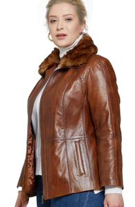 Nouveau doux col en fourrure en cuir respirant dernière conception femmes conception 2023 Durable meilleure conception sur la taille femmes veste en cuir - Product Image 4