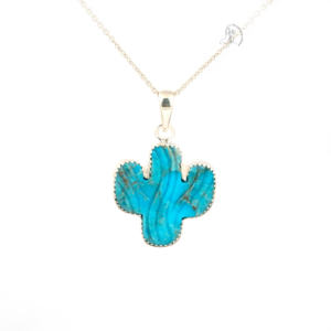 Awesome Latest Unique Design Arizona Turquoise Cactus Carving 925 Sterling Silver Natural Gemstone <b>Pendant</b> Fine Jewelry - Product Image 1