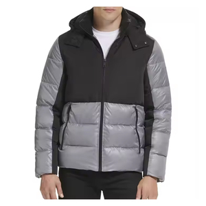 Chaqueta acolchada negra y gris para hombre, chaqueta acolchada para exteriores con cuello levantado, abrigo de burbujas de invierno, resistente al agua a prueba de viento, chaqueta alta con capucha, suministro ODM - Product Image 1