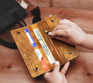 ของขวัญวันแม่ กระเป๋าสตางค์หนังผู้หญิงแบบสั่งทำพิเศษ ของขวัญวันเกิดแม่ กระเป๋าสตางค์ปักชื่อย่อแบบกำหนดเอง ที่ใส่บัตรหนัง - Product Image 5