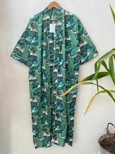 Unisex Cotton Block Print Bath <b>Robe</b> Autumn Kimono Style Bridesmaid Dressing Gown One Size Nightwear for Hotel <b>Spa</b> Beach Summer - Product Image 5