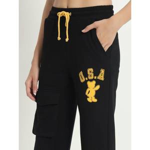 Femmes grande taille solide noir coton Terry Harem Joggers hiver lettre impression pull pantalon avec cordon de serrage ample - Product Image 2