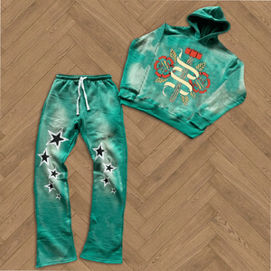 ชุดเซ็ตเสื้อฮู้ดมีฮู้ดทรงโอเวอร์ไซส์แบบมีกระเป๋า ลวดลายทำสีซีดแบบดิสเทรส สกรีนโลโก้ตามสั่ง น้ำหนักเบา 2 ชิ้น ชุดลำลองสำหรับฤดูหนาวสำหรับผู้ชาย - Product Image 4