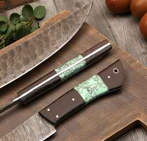 Juego de Cuchillos de Chef de Acero de Damasco de Alta Calidad, Hechos a Medida, con Mangos de Madera, Juego de 5 Piezas con Funda de Cuero - Product Image 4