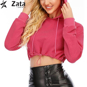 Haut court à capuche en coton tricoté personnalisé OEM pour femme, doublure écologique, coupe décontractée oversize, logo frontal, manches tombantes, collection automne - Product Image 3
