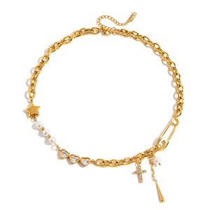 Nueva serie de moda Collar de perlas de imitación de acero inoxidable chapado en oro PVD de 18 quilates para mujer - Product Image 1