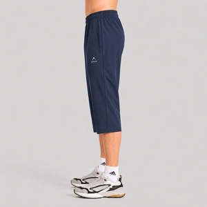 Pantalones de nailon azul marino con micro rayas para hombre, 3/4 - Product Image 2