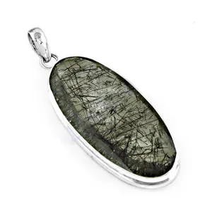 Pendentif en argent 925 plaqué rhodium or rose fait à la main avec charme en quartz rutile pour femmes - Product Image 2