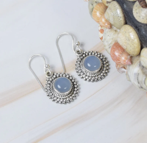 Calcédoine bleue 925 argent Sterling pierres précieuses boucles d'oreilles mars pierre de naissance bijoux faits à la main forme Unique cadeau de noël - Product Image 3