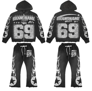 Chándal acampanado personalizado 2025, conjunto de dos piezas personalizado con cuello con capucha, técnica teñida Lisa, algodón/poliéster para hombre de invierno - Product Image 2