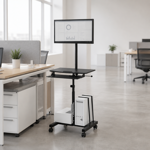 LongShuei Mobile Computer Cart 32 Inch <b>Adjustable</b> Height Rolling TV <b>Stand</b> - Product Image 3