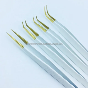 Outils de beauté Acier inoxydable Couleur blanche Pince à épiler d'extension de cils pointe d'or Pince à épiler personnalisée Marque privée en gros - Product Image 2