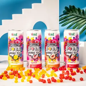 Popping Boba Bubble Tea - w/Mango, Lychee, Peach, Strawberry Juice, Low Calorie & Low Sugar Drinks, VINUT 320ml (24 Pack)