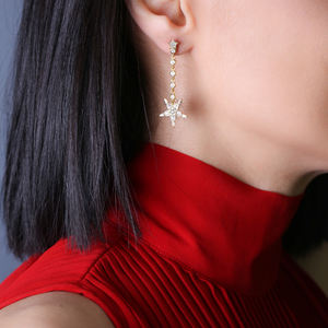 Boucles d'oreilles longues en pierre de Zircon clair, Design étoile, fabrication artisanale turque, vente en gros, bijoux en argent Sterling 925 - Product Image 4