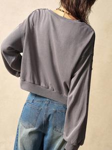 Sudadera suave y cálida con cuello redondo y diamantes de imitación para mujer, Jersey de algodón polar, ropa de calle de gran tamaño, camisa corta Vintage a la moda - Product Image 3