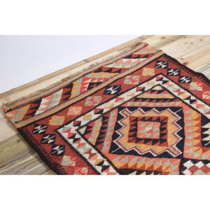 Alfombra Turca Vintage de 3.3x13.1 pies, Alfombra de Lana Geométrica Marrón y Rosa - Product Image 5