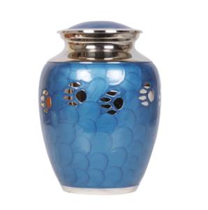 Esmalte de color azul con diseño de estampado de pata redonda Urnas de cremación de latón para mascotas Venta caliente Cenizas humanas Urnas para mascotas - Product Image 1
