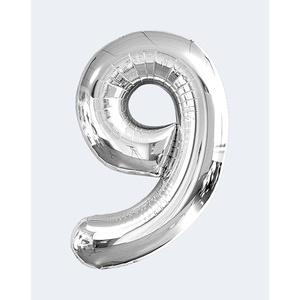 Palloncini Numero Party Love Argento N9 80cm Confezione da 12 pezzi - Product Image 1