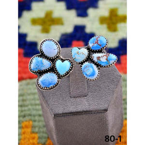 Southwest Handmade Golden Hills Sterling <b>Silver</b> Cluster <b>Ring</b> Boho Style <b>Statement</b> <b>Ring</b> Turquoise Bezel Setting for Everyday Wear - Product Image 1