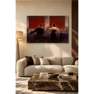 Impression sur toile de Fida, homme au chapeau et femme au bar éclairé de rouge - Product Image 1