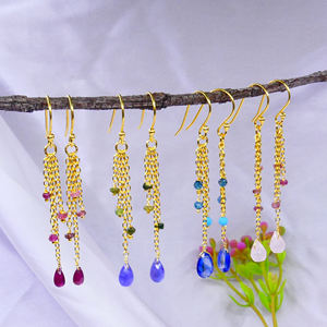 À la mode 925 en argent Sterling plaqué or bijoux multi couleur pierres précieuses femmes portent boucle d'oreille suspendue - Product Image 2