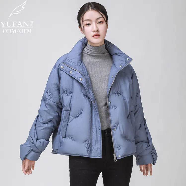 YuFan Professional Custom 2023 OEM ODM Winter Embroidered Down Coat Regular Down Jacket Stand Collar Ladies Down Jacket Coat