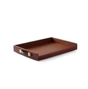 Prix de gros Plateau de service en bois et cuir de haute qualité Homely pour hôtel Plateau de service de table en cuir et bois en forme de rectangle - Product Image 4