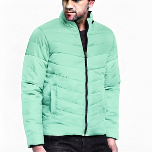 Wholesale High Quality <b>Men's</b> Brown Canvas Color Blocking Puffer <b>Jacket</b> Front <b>White</b> Stripe Stand Collar Zipper Closure Windproof - Product Image 4